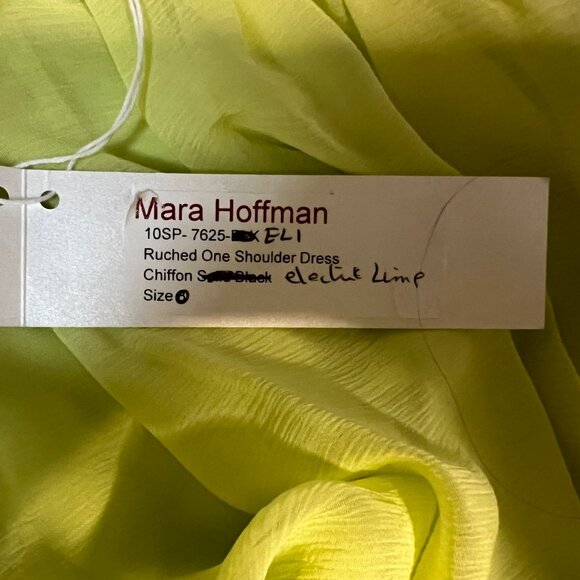 Mara Hoffman Neon Lime One-Shoulder Ruched Chiffon Dress – Size 0, NWT - Picture 7 of 8